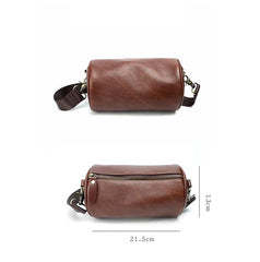 Black Leather Mens Small Casual Bucket Bag Barrel Messenger Bags Brown Postman Bag For Men - imessengerbags