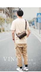 Black Leather Mens Small Casual Bucket Bag Barrel Messenger Bags Brown Postman Bag For Men - imessengerbags