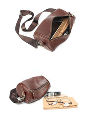 Black Leather Mens Small Casual Bucket Bag Barrel Messenger Bags Brown Postman Bag For Men - imessengerbags