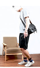 Black Leather Mens Casual Side Bag Courier Bag Black Messenger Bags Black Postman Bag For Men - imessengerbags