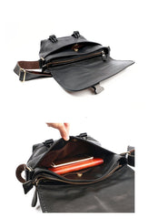 Black Leather Mens Casual Side Bag Courier Bag Black Messenger Bags Black Postman Bag For Men - imessengerbags