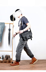 Black Leather Mens Casual Side Bag Courier Bag Black Messenger Bags Black Postman Bag For Men - imessengerbags