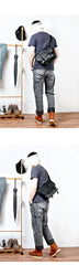 Black Leather Mens Casual Side Bag Courier Bag Black Messenger Bags Black Postman Bag For Men - imessengerbags