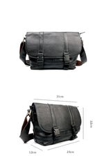 Black Leather Mens Casual Side Bag Courier Bag Black Messenger Bags Black Postman Bag For Men - imessengerbags