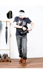 Black Leather Mens Casual Side Bag Courier Bag Black Messenger Bags Black Postman Bag For Men - imessengerbags
