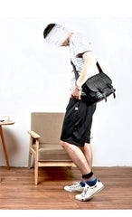 Black Leather Mens Casual Side Bag Courier Bag Black Messenger Bags Black Postman Bag For Men - imessengerbags