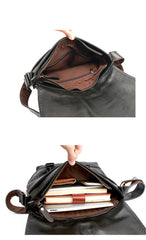 Black Leather Mens Casual Side Bag Courier Bag Black Messenger Bags Black Postman Bag For Men - imessengerbags
