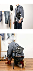 Black Leather Mens Casual Small Courier Bag Messenger Bags Brown Postman Bag For Men - imessengerbags