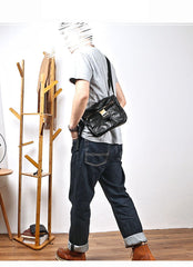 Black Leather Mens Casual Small Courier Bag Messenger Bags Brown Postman Bag For Men - imessengerbags