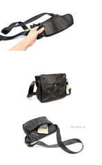 Black Leather Mens Casual Small Courier Bag Messenger Bags Brown Postman Bag For Men - imessengerbags