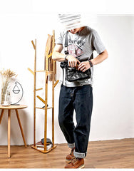 Black Leather Mens Casual Small Courier Bag Messenger Bags Brown Postman Bag For Men - imessengerbags