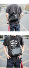 Black Leather Mens Casual Small Courier Bags Messenger Bag Amber Brown Postman Bags For Men - imessengerbags