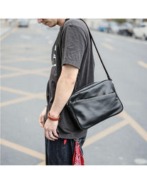 Black Leather Mens Casual Small Courier Bags Messenger Bag Amber Brown Postman Bags For Men