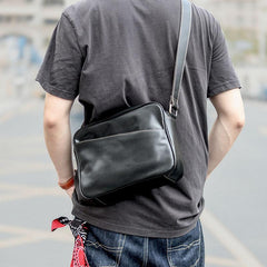 Black Leather Mens Casual Small Courier Bags Messenger Bag Amber Brown Postman Bags For Men - imessengerbags