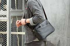 Black Leather Mens Casual Small Courier Bags Messenger Bag Amber Brown Postman Bags For Men - imessengerbags