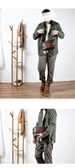 Brown Leather Mens Casual Small Courier Bags Messenger Bag Black Postman Bag For Men - imessengerbags
