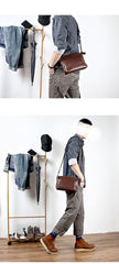 Brown Leather Mens Casual Small Courier Bags Messenger Bag Black Postman Bag For Men - imessengerbags