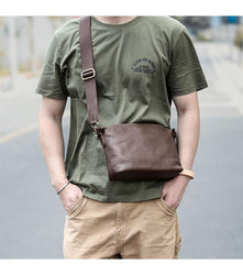 Brown Leather Mens Casual Small Courier Bags Messenger Bag Black Postman Bag For Men - imessengerbags
