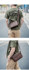Brown Leather Mens Casual Small Courier Bags Messenger Bag Black Postman Bag For Men - imessengerbags