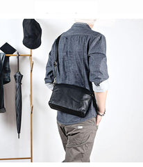 Brown Leather Mens Casual Small Courier Bags Messenger Bag Black Postman Bag For Men - imessengerbags