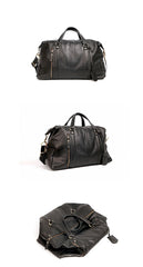 Black Leather Mens Casual Large Travel Bag Shoulder Weekender Bag Duffle Bag For Men - imessengerbags