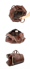 Black Leather Mens Casual Large Travel Bag Shoulder Weekender Bag Duffle Bag For Men - imessengerbags