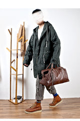 Black Leather Mens Casual Large Travel Bag Shoulder Weekender Bag Duffle Bag For Men - imessengerbags