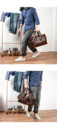 Black Leather Mens Casual Large Travel Bags Shoulder Weekender Bag Brown Duffle Bag For Men - imessengerbags