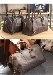 Black Leather Mens Casual Large Travel Bags Shoulder Weekender Bag Brown Duffle Bag For Men - imessengerbags