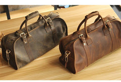 Black Leather Mens Casual Large Travel Bags Shoulder Weekender Bags Brown Duffle Bag For Men - imessengerbags
