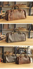 Black Leather Mens Casual Large Travel Bags Shoulder Weekender Bags Brown Duffle Bag For Men - imessengerbags