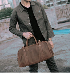 Black Leather Mens Casual Large Travel Bags Shoulder Weekender Bags Brown Duffle Bag For Men - imessengerbags