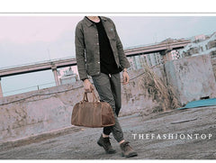 Black Leather Mens Casual Large Travel Bags Shoulder Weekender Bags Brown Duffle Bag For Men - imessengerbags