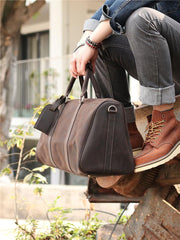 Black Leather Mens Casual Large Travel Bags Shoulder Weekender Bags Brown Duffle Bag For Men - imessengerbags