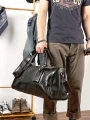 Black Leather Mens Casual Large Travel Bags Shoulder Weekender Bags Brown Duffle Bag For Men - imessengerbags