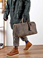 Black Leather Mens Casual Large Travel Bags Shoulder Weekender Bags Brown Duffle Bag For Men - imessengerbags