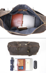 Black Leather Mens Casual Large Travel Bags Shoulder Weekender Bags Brown Duffle Bag For Men