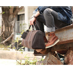 Black Leather Mens Casual Large Travel Bags Shoulder Weekender Bags Brown Duffle Bag For Men - imessengerbags