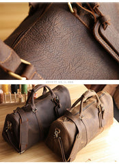 Black Leather Mens Casual Large Travel Bags Shoulder Weekender Bags Brown Duffle Bag For Men - imessengerbags