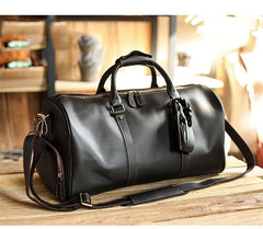 Black Leather Mens Casual Large Travel Bags Shoulder Weekender Bags Brown Duffle Bag For Men - imessengerbags