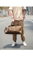 Black Leather Mens Casual Large Travel Bags Shoulder Weekender Bags Brown Duffle Bag For Men - imessengerbags