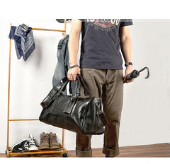 Black Leather Mens Casual Large Travel Bags Shoulder Weekender Bags Brown Duffle Bag For Men - imessengerbags
