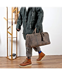 Black Leather Mens Casual Large Travel Bags Shoulder Weekender Bags Brown Duffle Bag For Men - imessengerbags