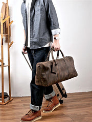 Black Leather Mens Casual Large Travel Bags Shoulder Weekender Bags Brown Duffle Bag For Men - imessengerbags