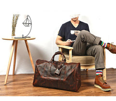 Vintage Brown Leather Mens Casual Large Travel Bags Shoulder Weekender Bags Duffle Bag For Men