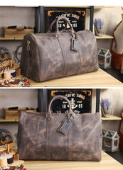 Vintage Brown Leather Mens Casual Large Travel Bags Shoulder Weekender Bags Duffle Bag For Men - imessengerbags