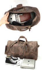 Vintage Brown Leather Mens Casual Large Travel Bags Shoulder Weekender Bags Duffle Bag For Men - imessengerbags