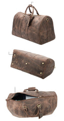 Vintage Brown Leather Mens Casual Large Travel Bags Shoulder Weekender Bags Duffle Bag For Men - imessengerbags