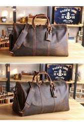 Vintage Brown Leather Mens Casual Large Travel Bags Shoulder Weekender Bags Duffle Bag For Men - imessengerbags