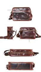 Black Leather Mens Casual Small Courier Bags Messenger Bag Coffee Brown Postman Bag For Men - imessengerbags